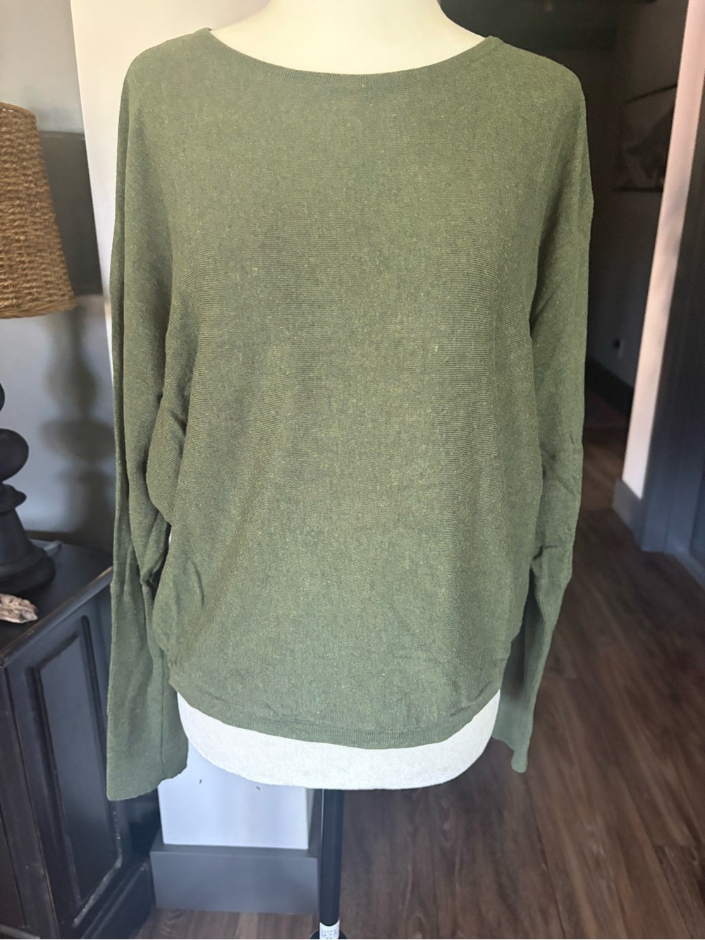 B.Young Olive Green Lightweight Dolman Sleeve Crewneck Sweater
